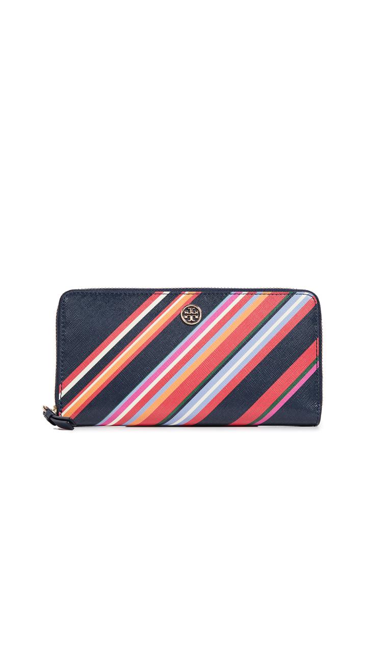 Tory Burch Robinson Stripe Zip Continental Wallet