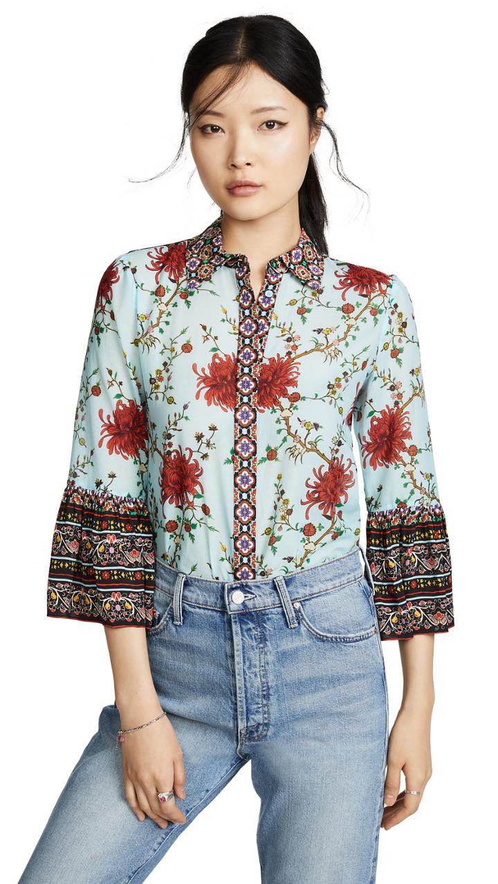 Alice Olivia Rana Ruffle Sleeve Button Down Blouse
