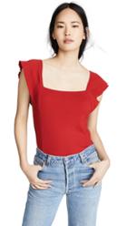 Three Dots Flutter Sleeve Square Neck Top