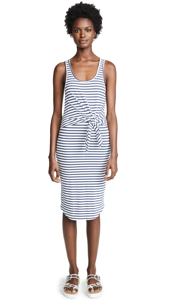 Monrow Stripe Dress With Tie Front