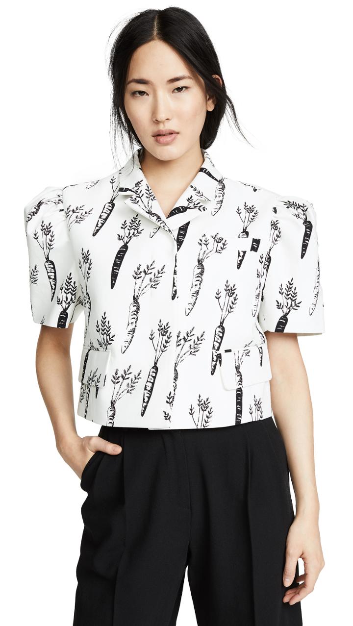 Pushbutton Cropped Puff Sleeve Top