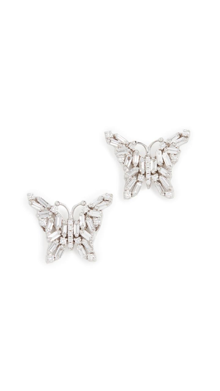 Suzanne Kalan 18k White Gold Fireworks Small Butterfly Stud Earrings