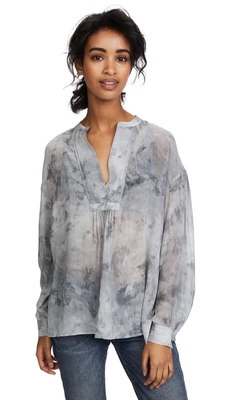 Vince Marble Shirred Blouse