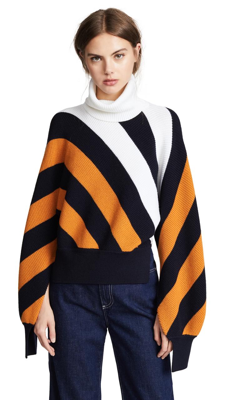 Monse Diagonal Stripe Wool Turtleneck Sweater