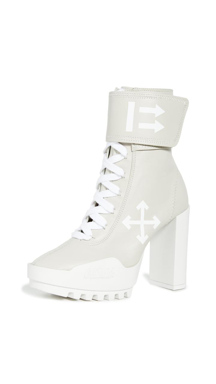 Off White Arrow Heeled Moto Wrap Boots