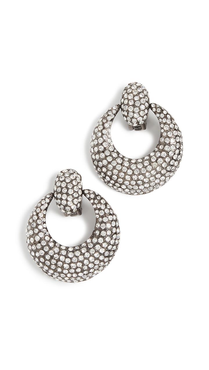 Oscar De La Renta Pave Knock Hoop Earrings