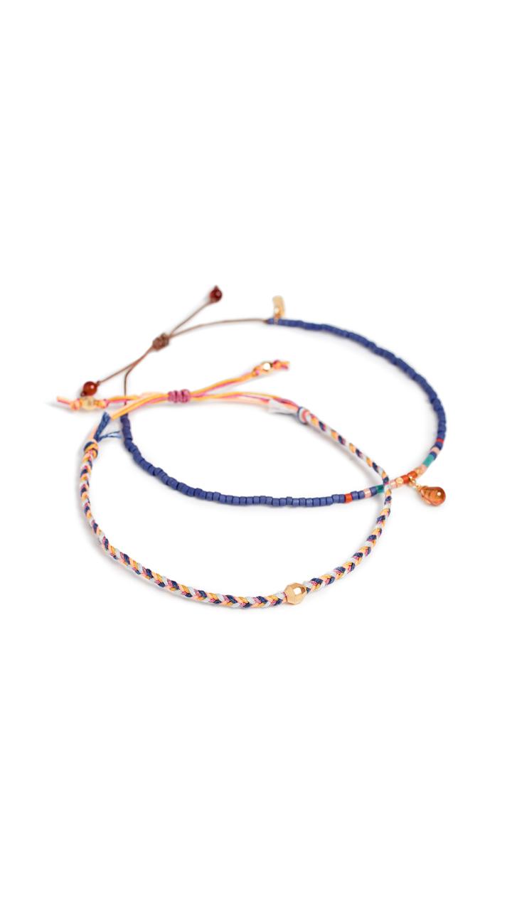 Chan Luu Blue Mix Seed Bead Pull Cord Bracelets