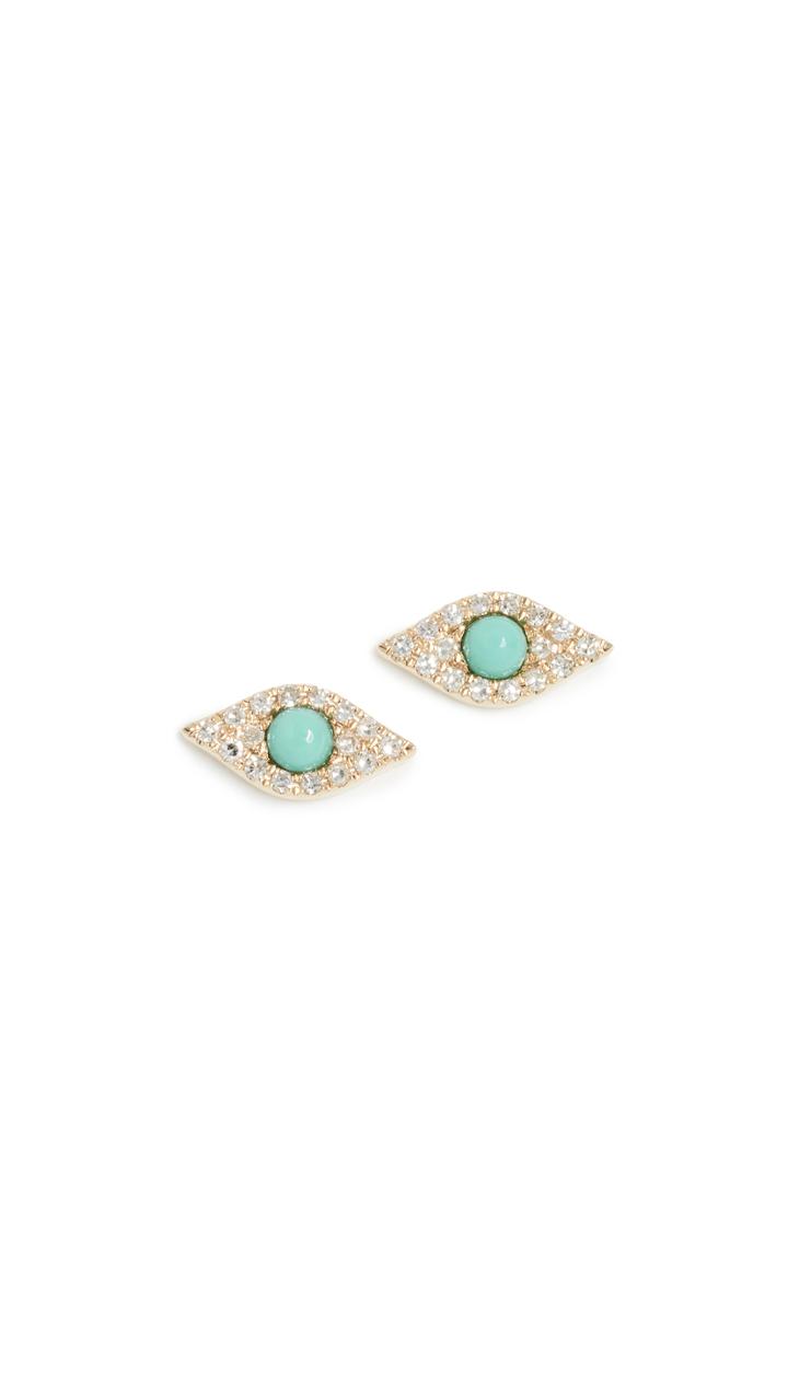 Ef Collection 14k Diamond Jumbo Turquoise Evil Eye Stud Earrings