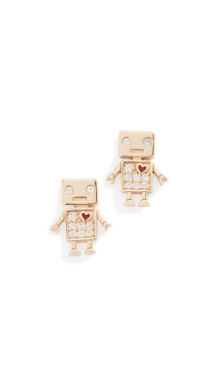 Sydney Evan 14k Gold Love Robot Stud Earrings