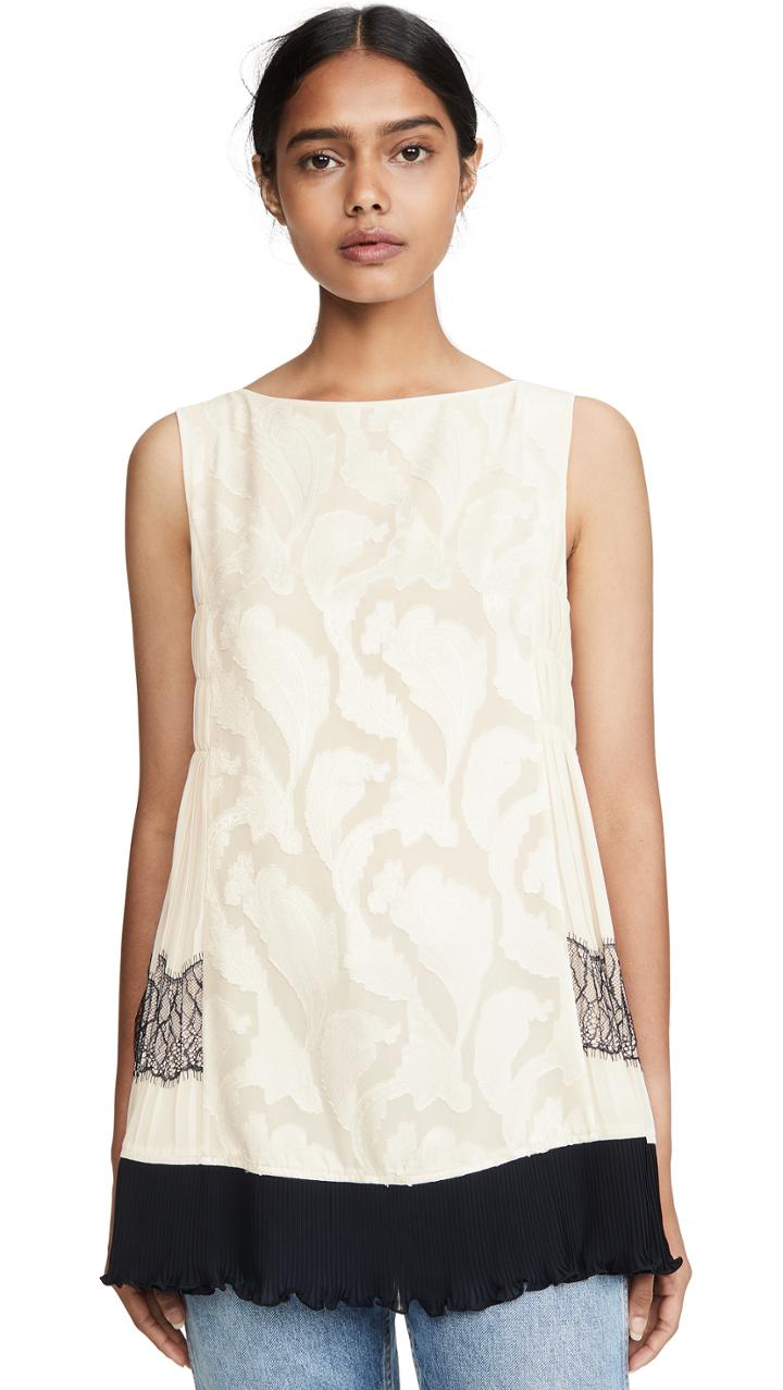 Adeam Pleated Lace Top