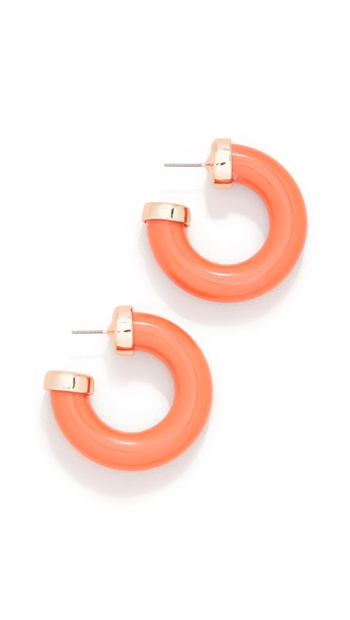 Kenneth Jay Lane Bright Coral Small Thick Hoop Earrings