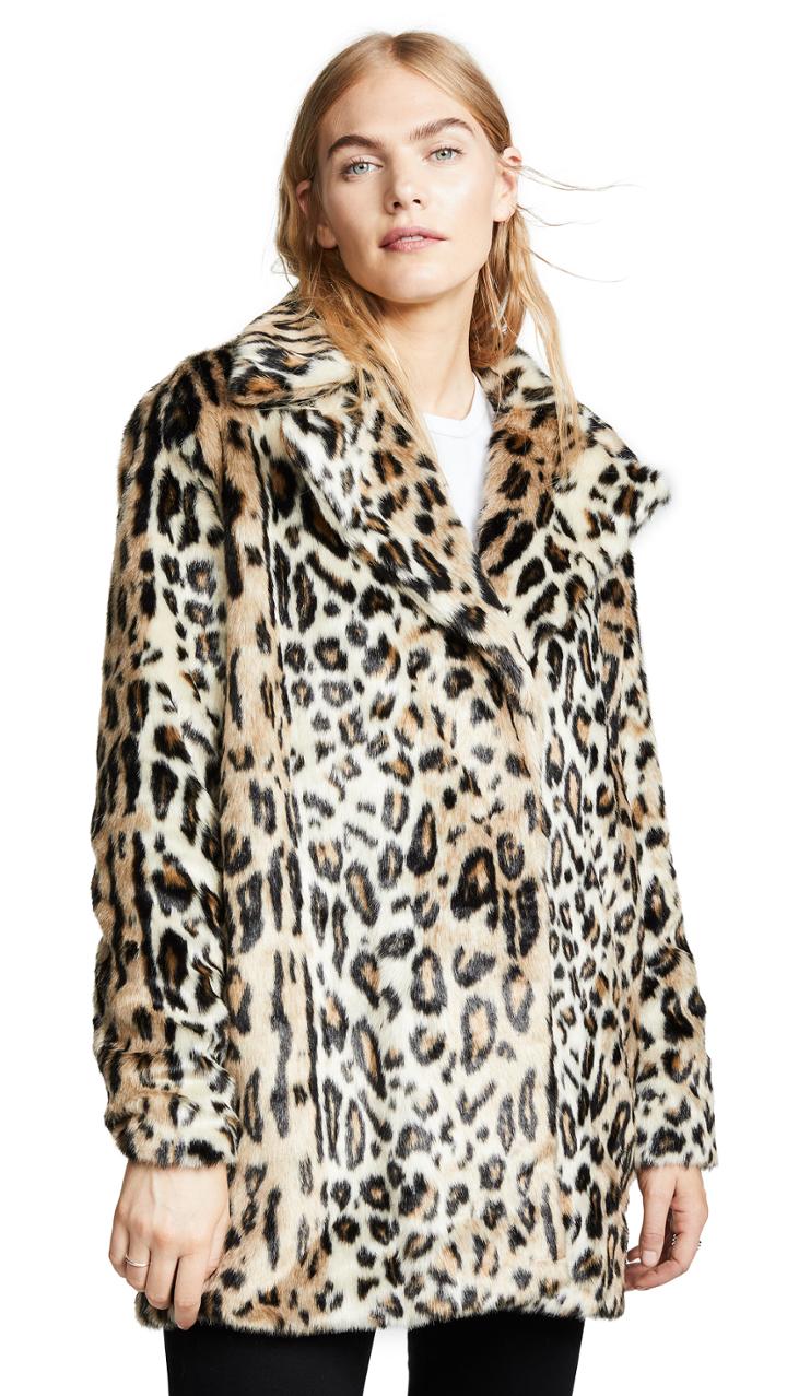 Frame Notched Collar Fur Coat