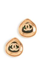 What Goes Around Comes Around Chanel Green Gold Cc Earrings