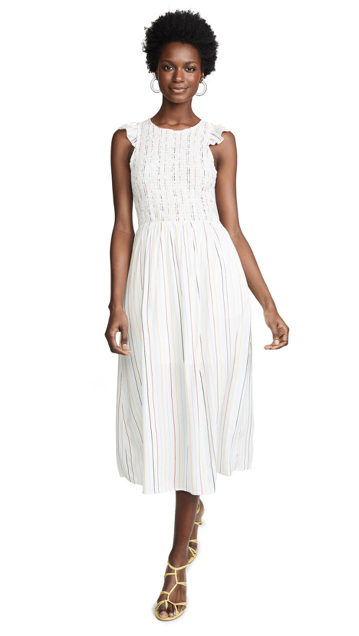 English Factory Smocked Stripe Midi Dress