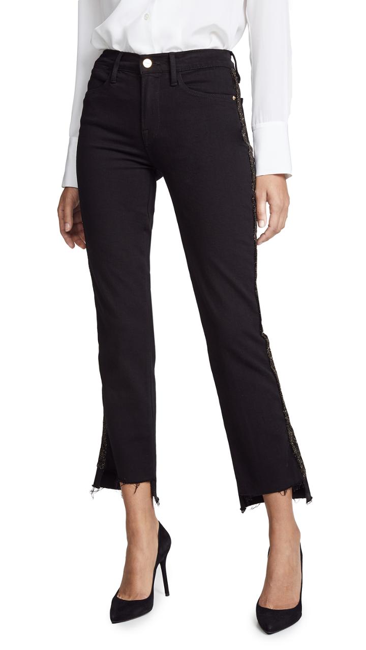 Frame Le High Straight Velvet Tux Raw Jeans