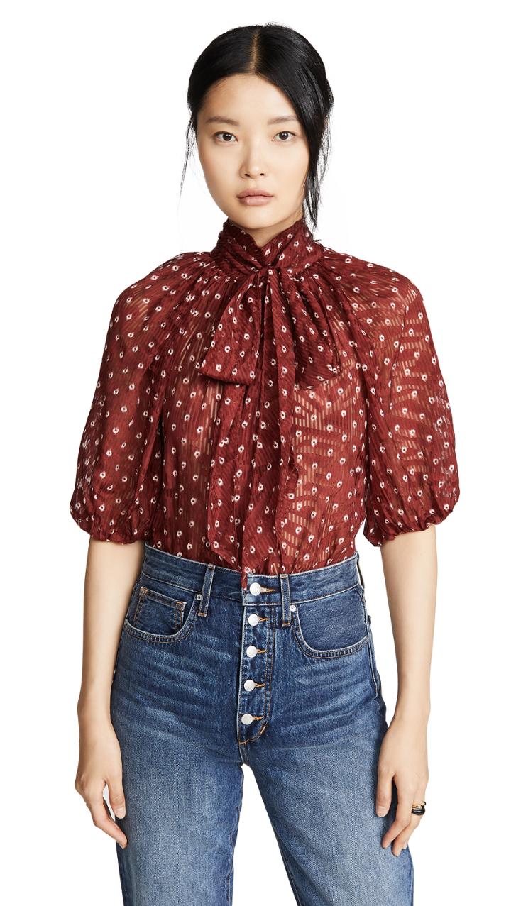 Rebecca Taylor Short Sleeve Sunrise Dot Top