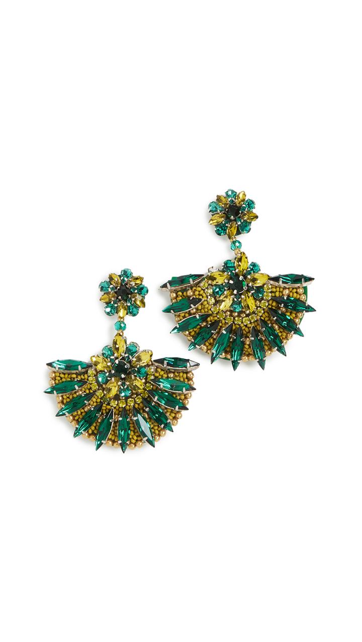 Oscar De La Renta Mixed Bead Crystal Fan Earrings