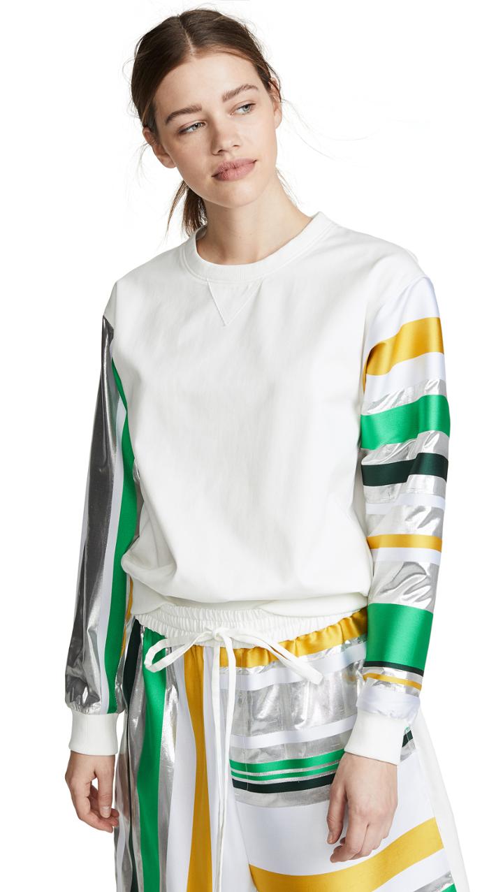 Prabal Gurung Denim Sweatshirt With Metallic Sleeves