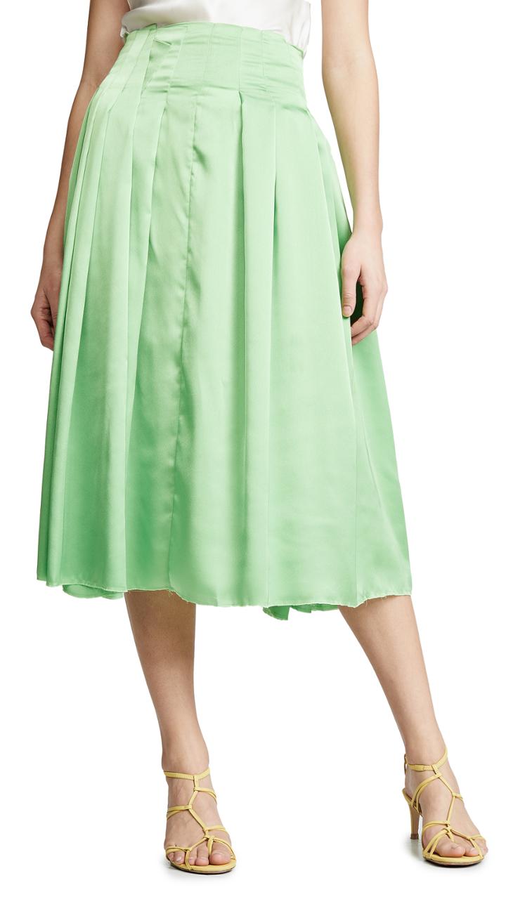 Anais Jourden Satin Pleated Midi Skirt