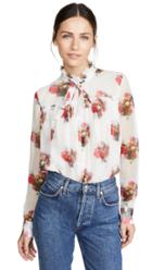 Adam Lippes Floral Tie Neck Top