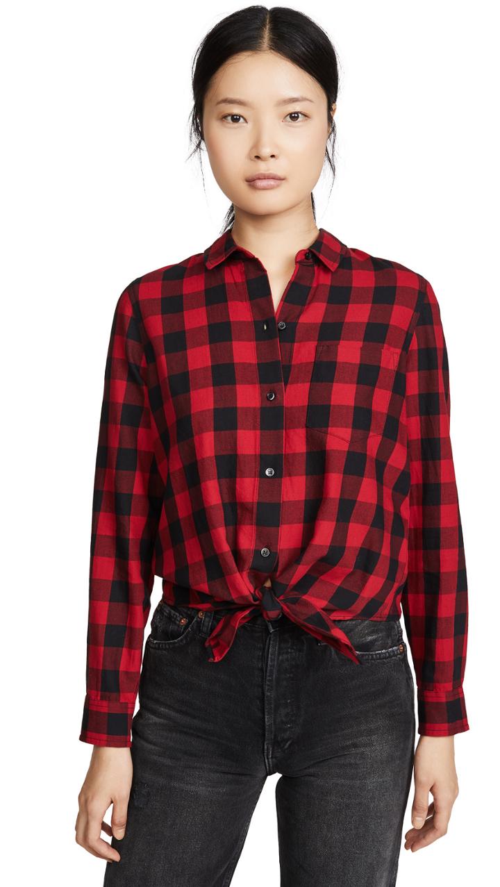 Madewell Buffalo Check Tie Front Button Down