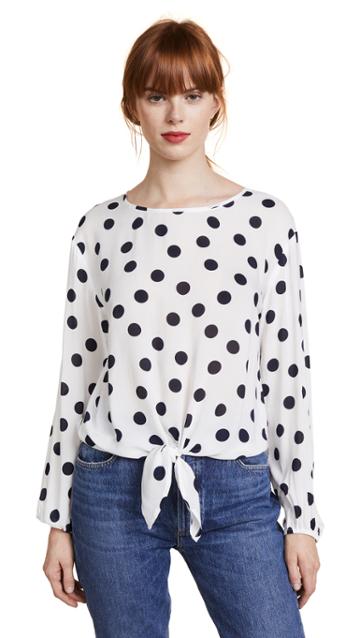 Three Dots Dot Voile Tie Front Blouse