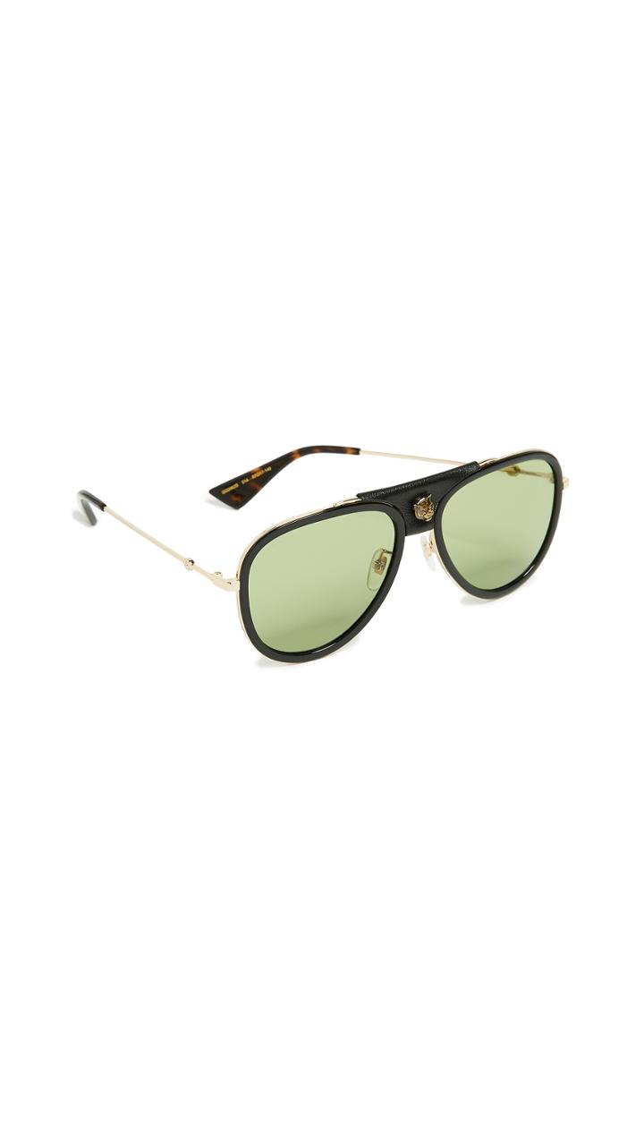 Gucci Web Block Leather Pilot Sunglasses