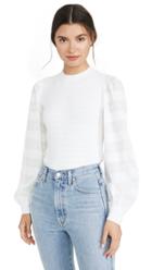 Club Monaco Woven Sleeve Crew Neck Sweater