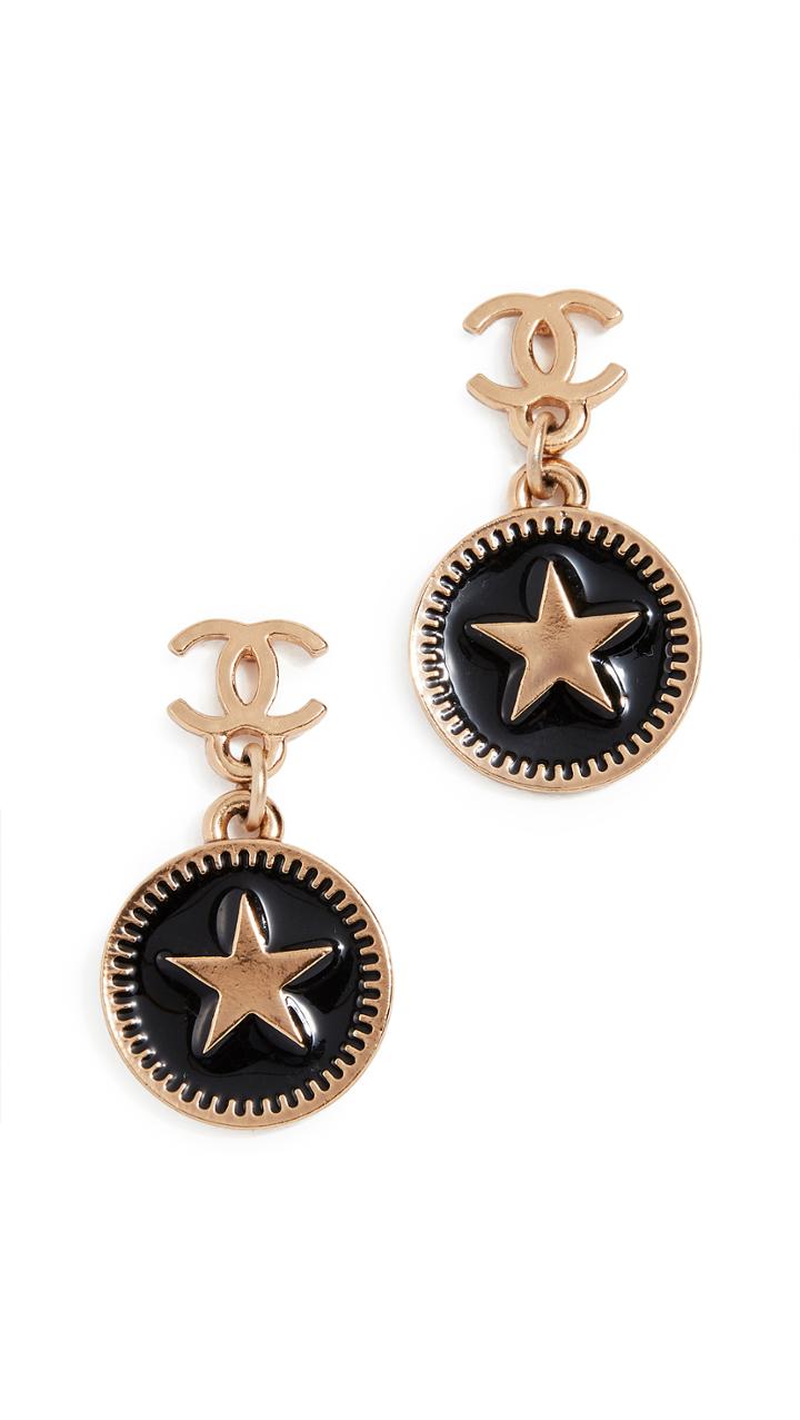 What Goes Around Comes Around Chanel Black Gold Star Earrings