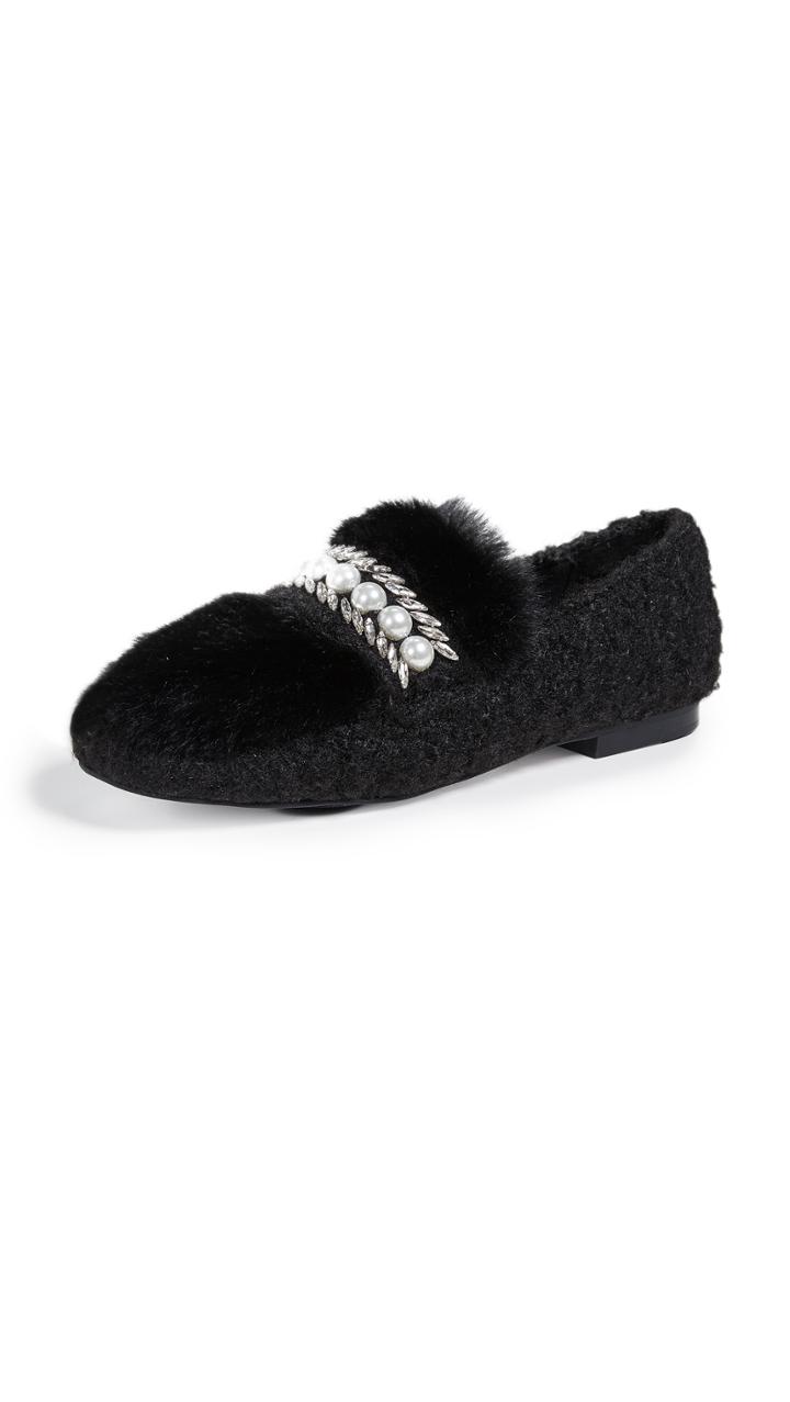 Suecomma Bonnie Embellished Faux Fur Loafers