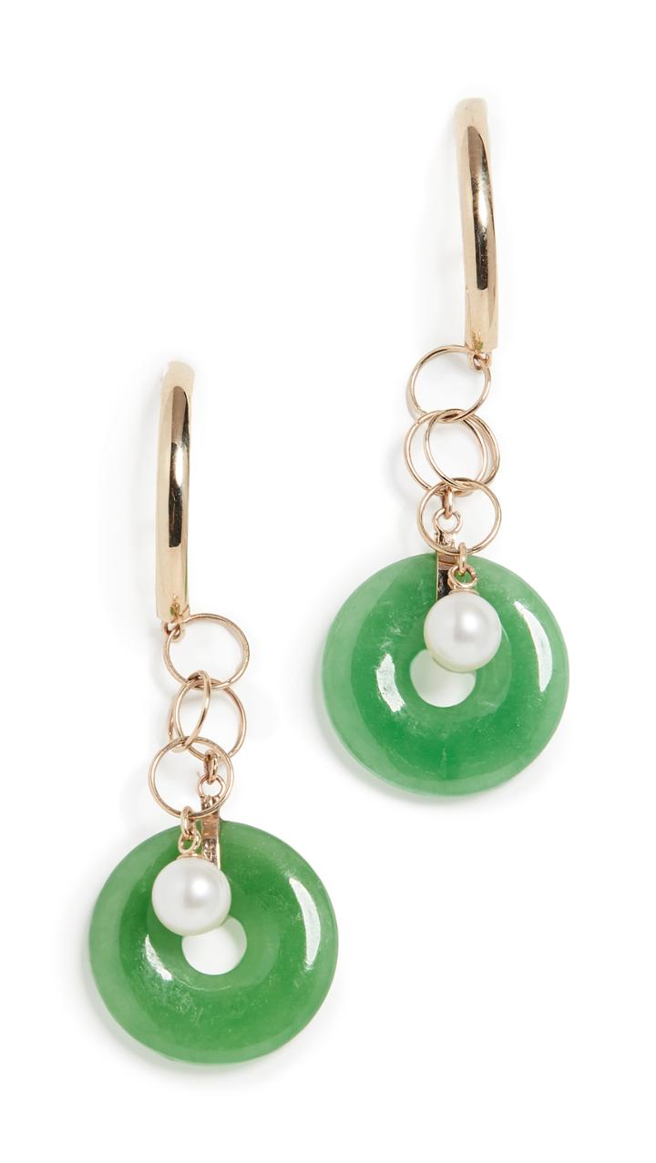 Loren Stewart 14k Jade And Cultured Pearl Huggie Earrings