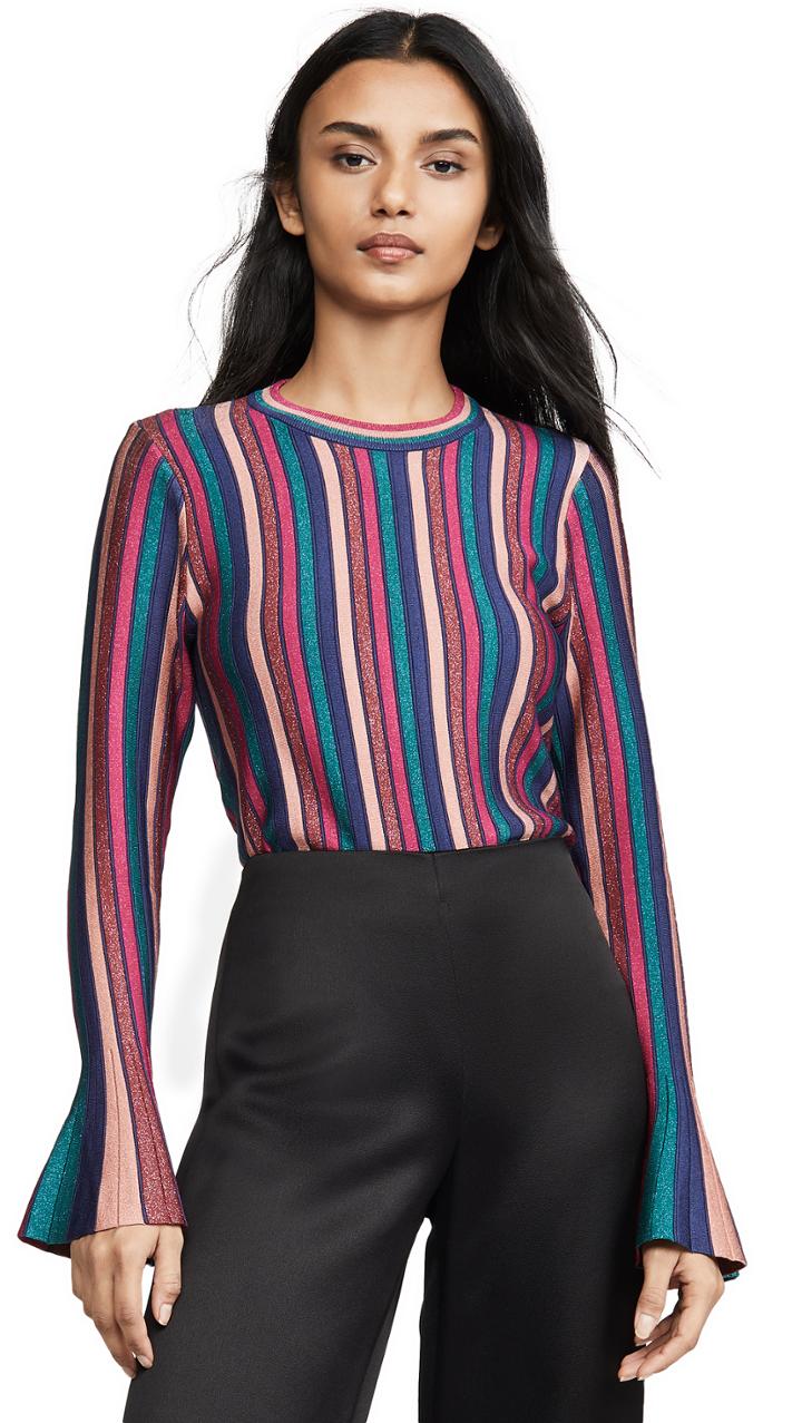 Jonathan Simkhai Metallic Stripes Bell Sleeve Top
