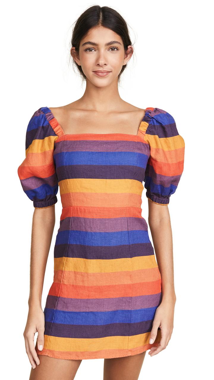 Farm Rio Rainbow Puff Sleeve Dress