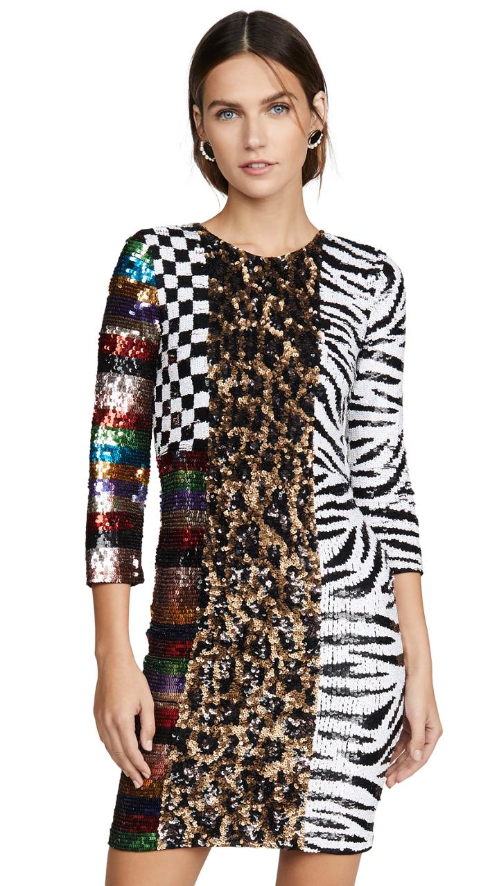 Alice Olivia Jae Sequin Keyhold Black Mini Dress