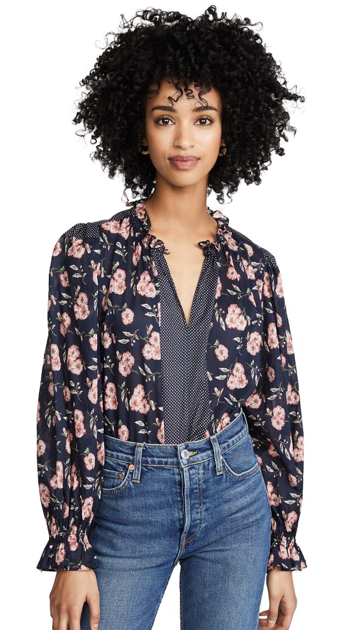 La Vie Rebecca Taylor Long Sleeve Adelle Scarf Print Top