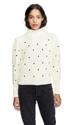 English Factory Ruffle Smocked Dot Embroidered Sweater