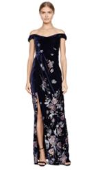 Marchesa Notte Off The Shoulder Velvet Embroidered Gown