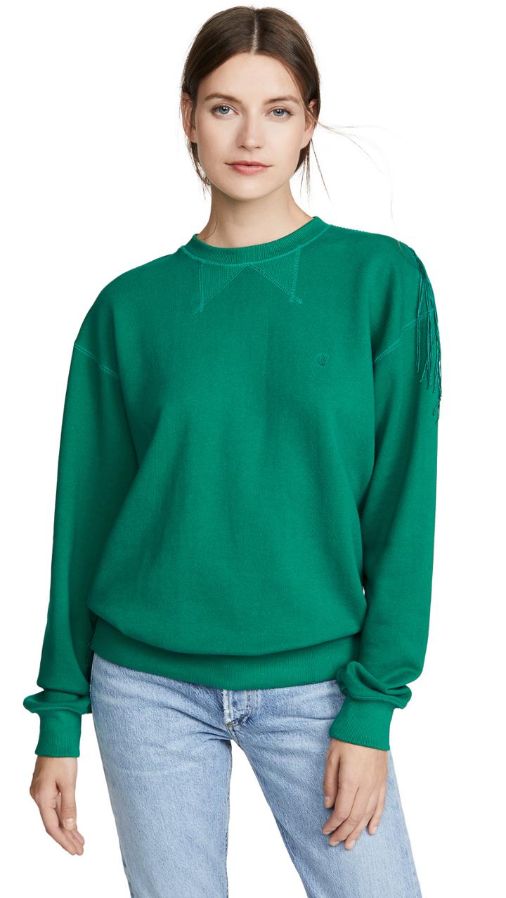 Pushbutton Fringe Back Sweatshirt