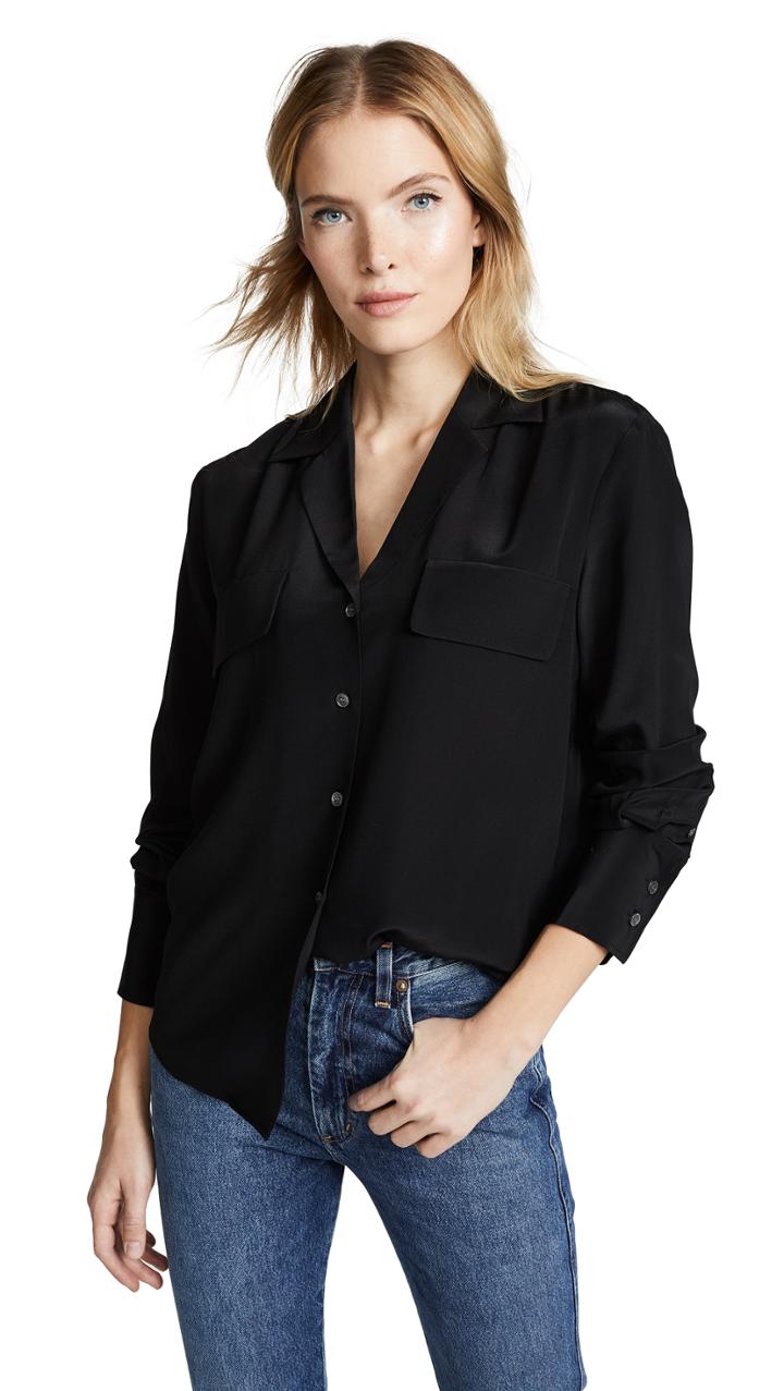 Frame Pocket Silk Blouse