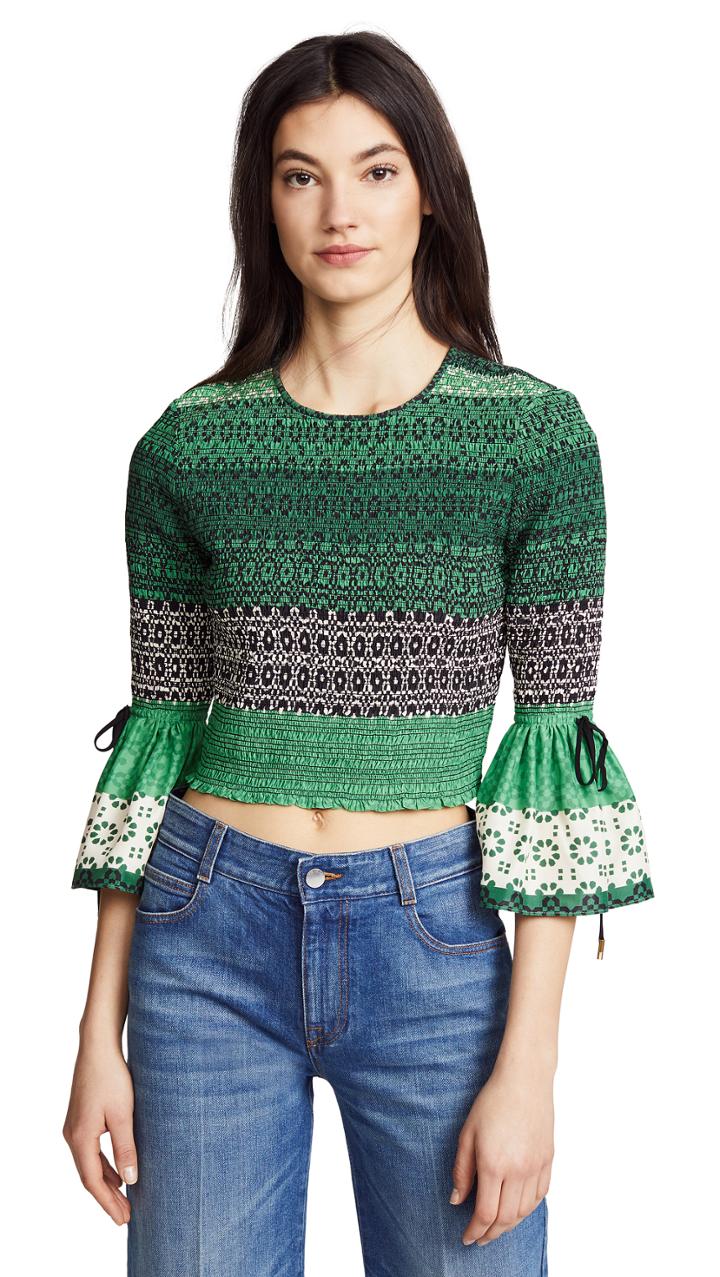 Derek Lam 10 Crosby Smocked Bell Sleeve Blouse