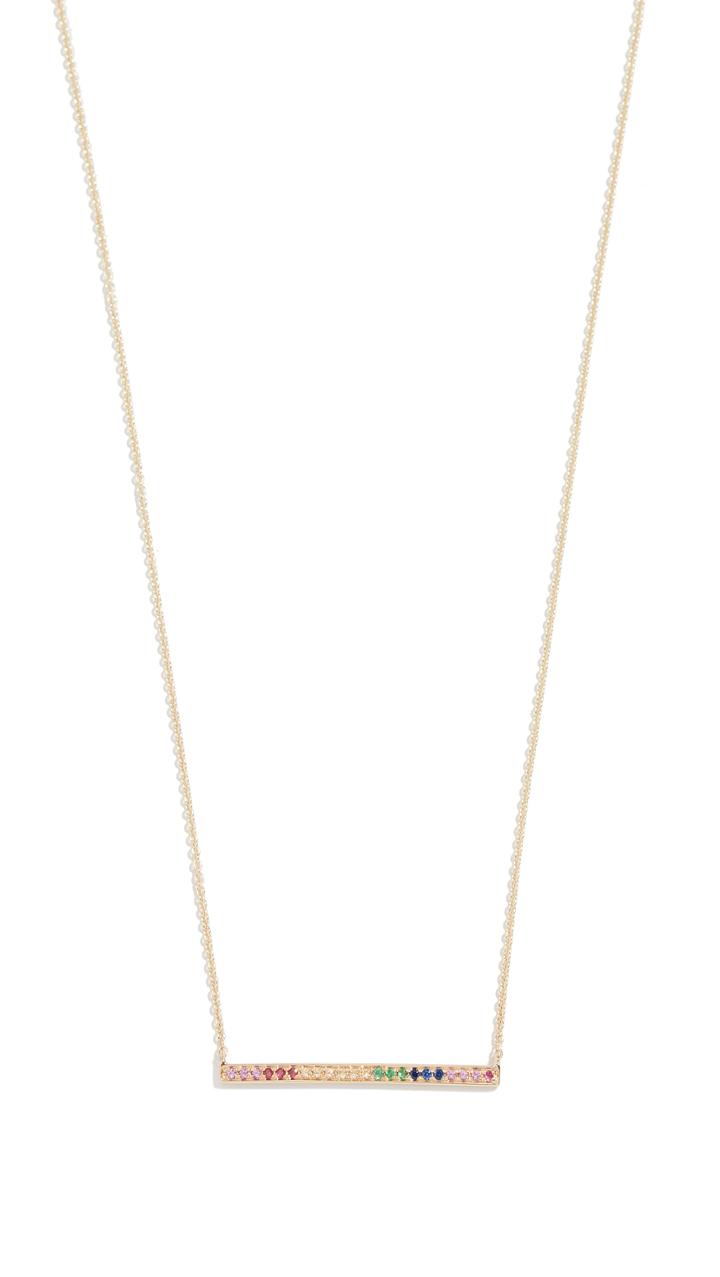 Sydney Evan 14k Pave Long Bar Necklace