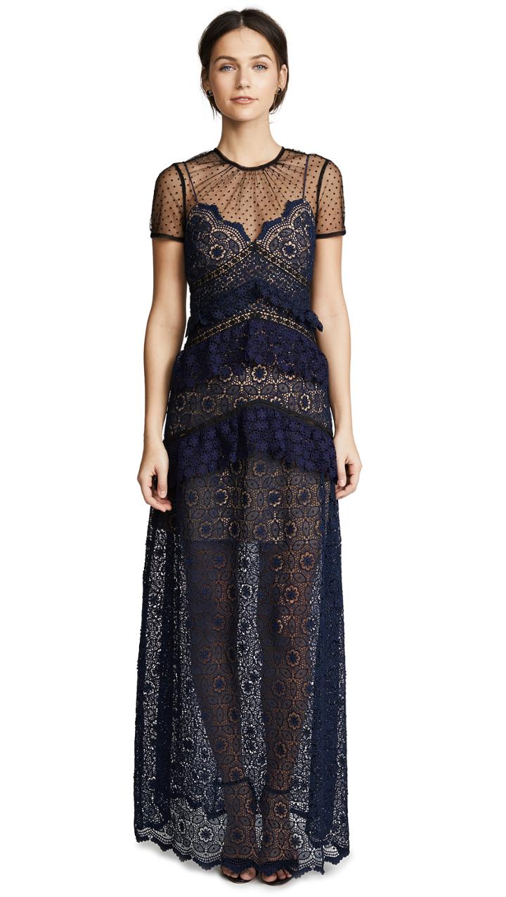 Self Portrait Lace Paneled Maxi Dress
