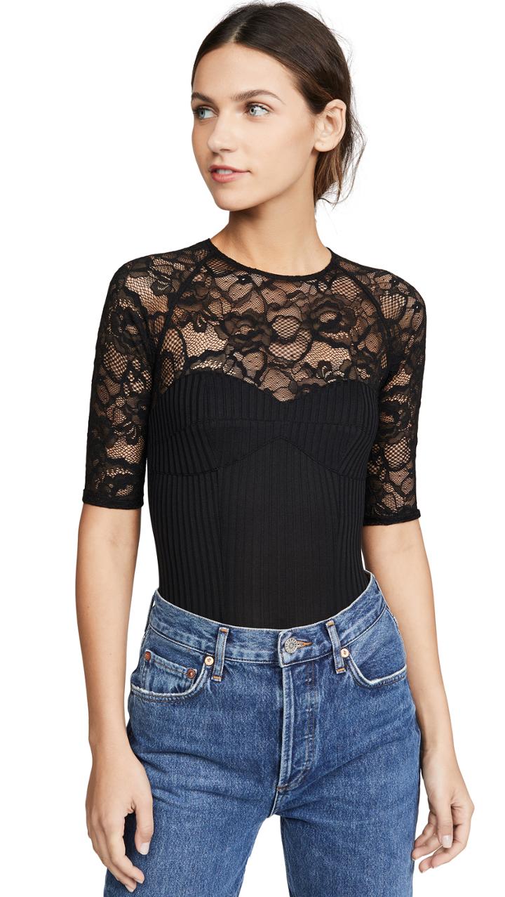 Fleur Du Mal Magnolia Lace Thong Bodysuit