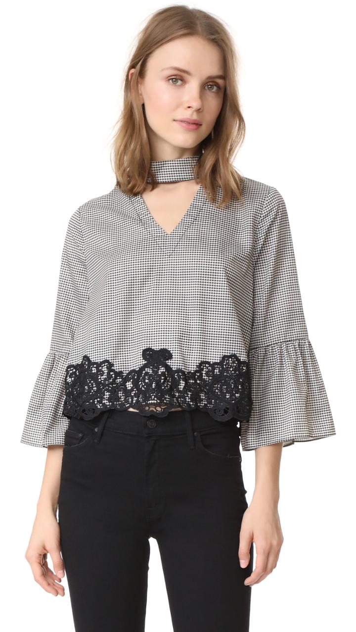Moon River Houndstooth Lace Belle Blouse
