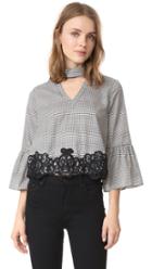 Moon River Houndstooth Lace Belle Blouse