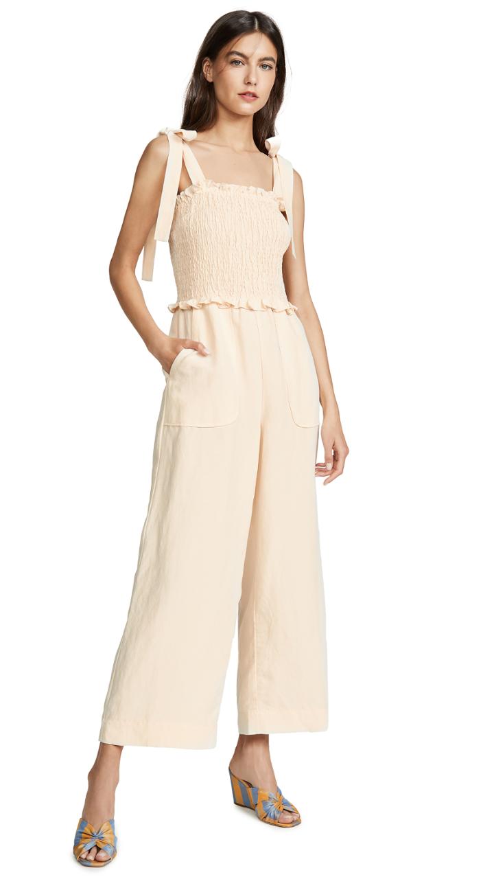 Rebecca Taylor Sleeveless Linen Smock Jumpsuit