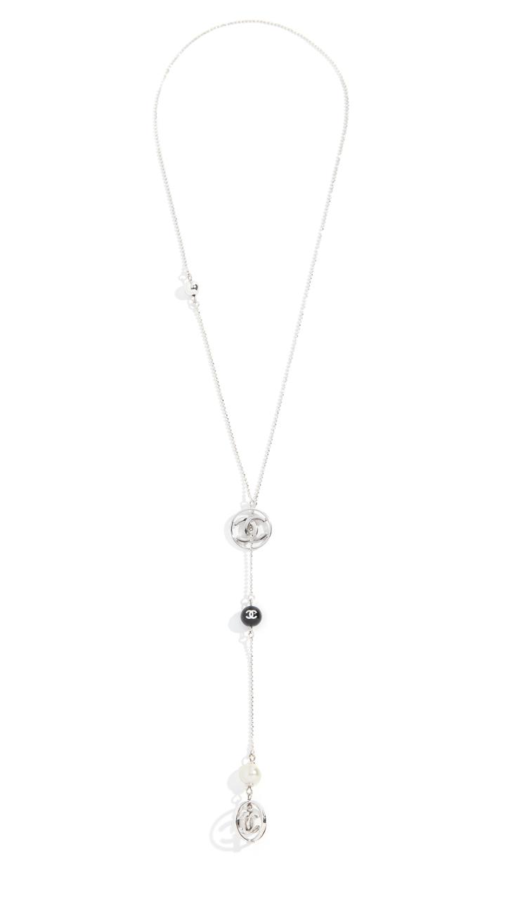 What Goes Around Comes Around Chanel Imitation Pearl And Silver Cc Necklace
