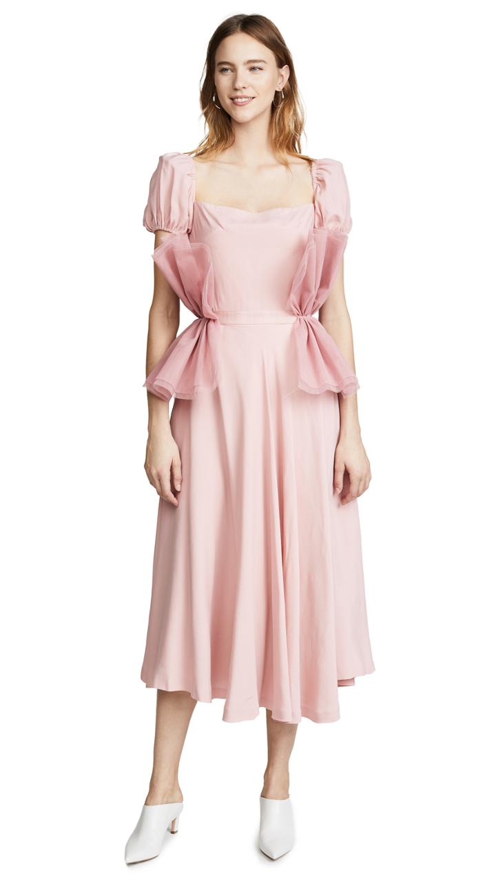Pushbutton Midi Dress With Open Back