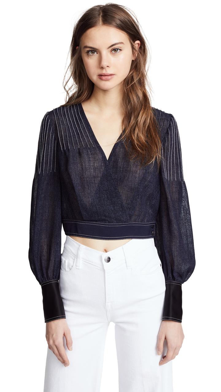 Diane Von Furstenberg Plunge Pin Tuck Blouse