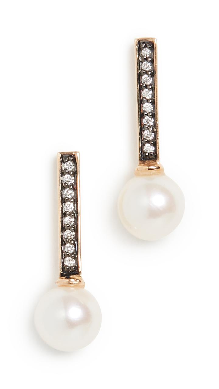 Sorellina 18k Diamond Pearl Stick Studs